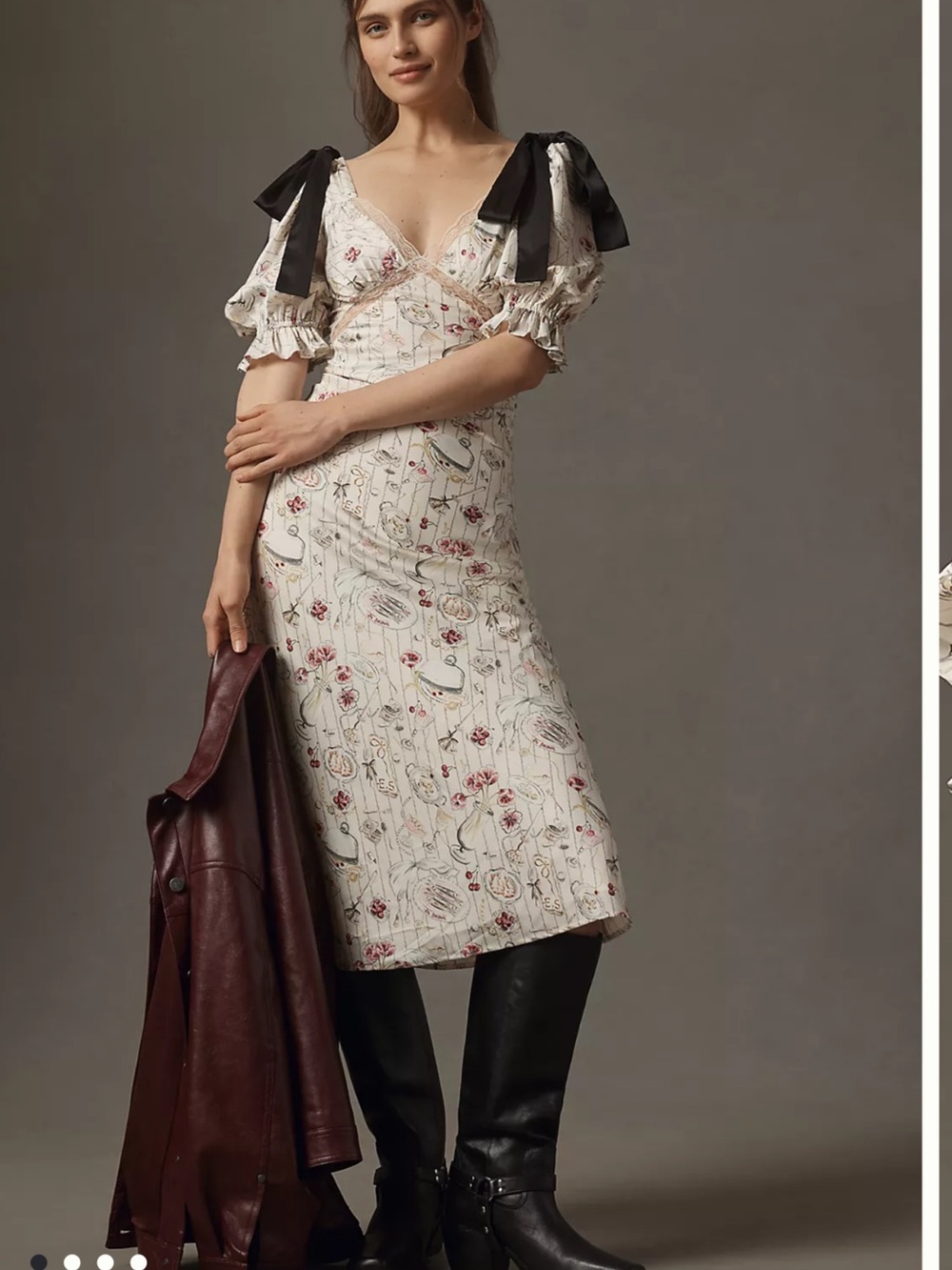 Anthropologie En Saison Dinner Party Short-Sleeve Bow Midi Dress M